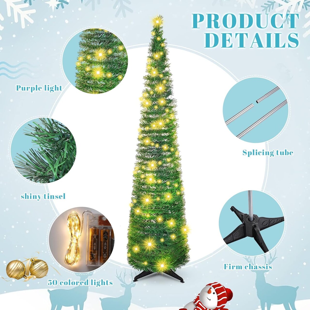 2 Pack 5 ft Pop up Christmas Trees with Pre Lit Lights(Green)11.8"D x 11.8"W x 60"H